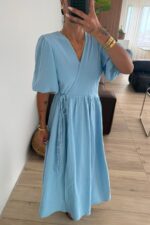 Müslin Belden Bağlamalı Elbise Bebe Mavi - Görsel 2