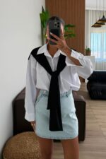 Garnili Oversize Gömlek Beyaz - Görsel 2
