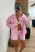 Sunny Gömlek Şort Takım Pembe - Görsel 2