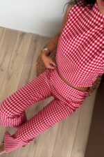 Beli Katlı Pötikare Crop Takım Kırmızı - Görsel 3